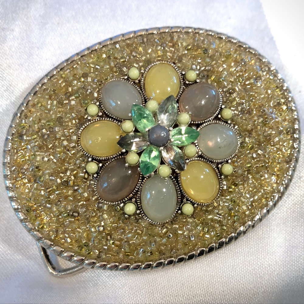 Handmade Light Olive Greens Beaded Belt Buckle